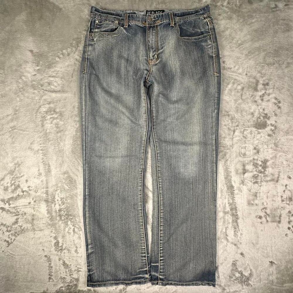Vintage Y2K CJ Black Premium Cross Embellished Relaxed Straight Fit Jeans 36/32
